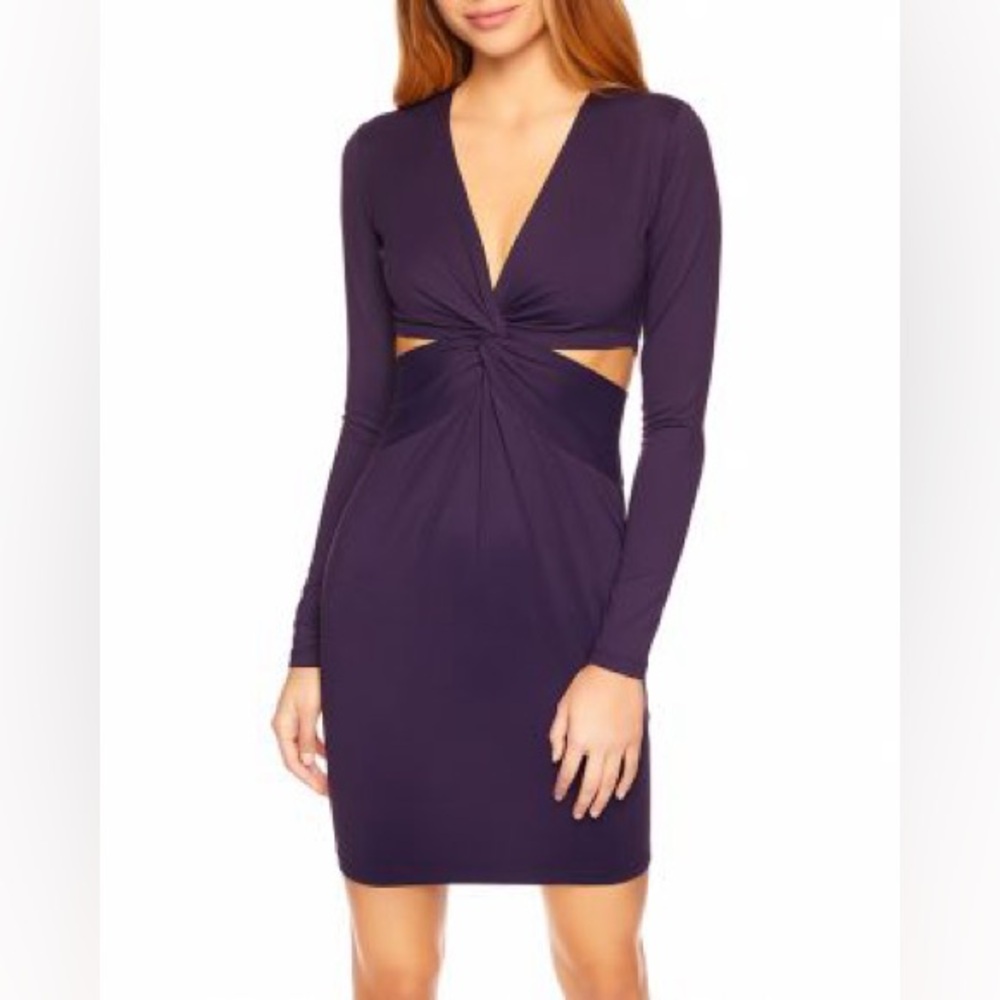 Susana Monaco Purple Long Sleeve Mini Dress with Twist Cutouts